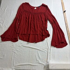 Forever 21 Red Flowy Bell Sleeve Blouse